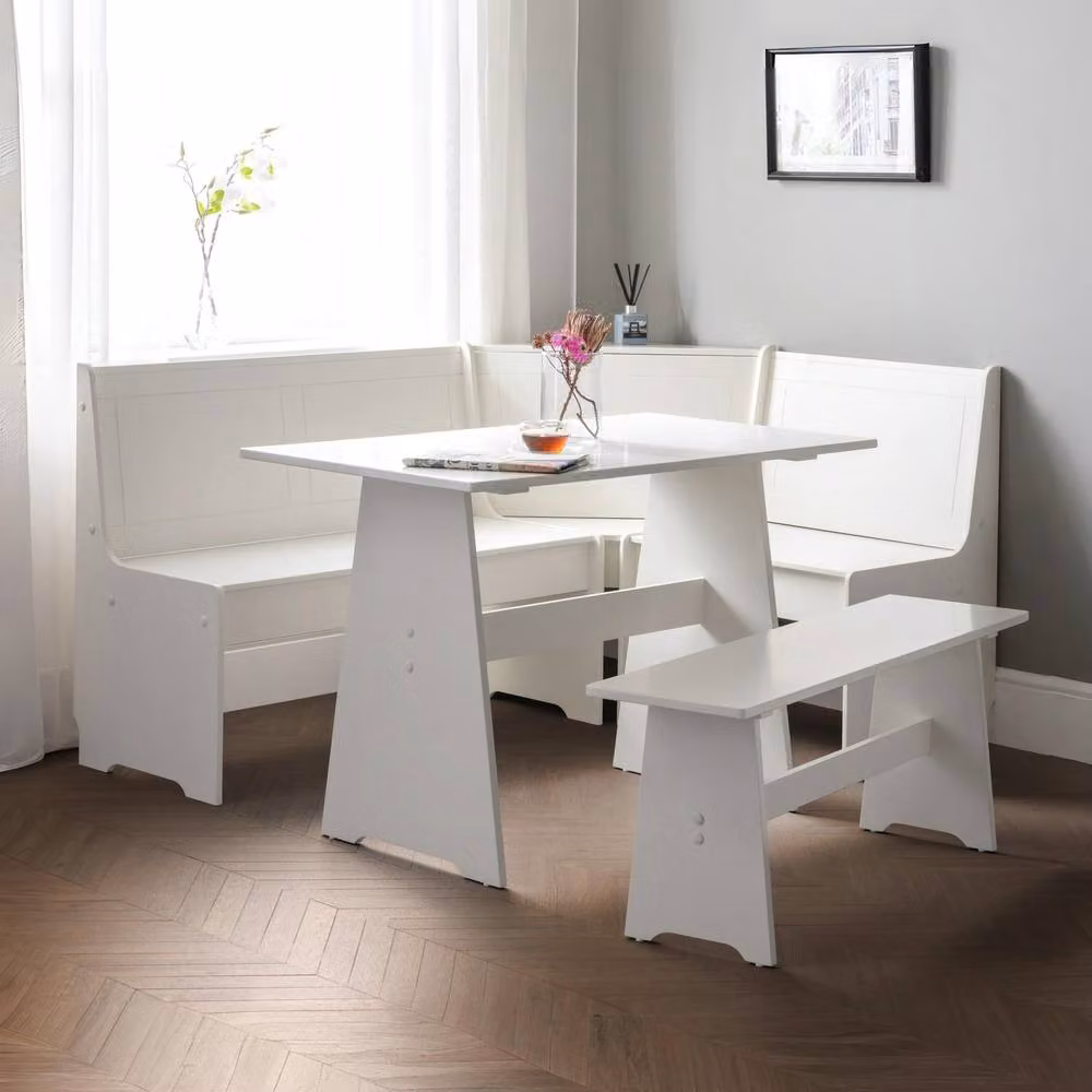 Cheshire Premium Newbury 158cm Corner Dining Set with Storage Bench in Surf White – 2