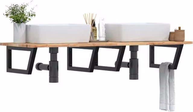 Berkfield Home Wall Mounted Basin Shelf in Brown Acacia Wood and Steel