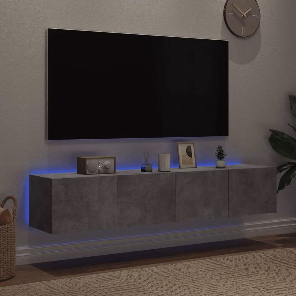 Berkfield Home Set of 2 Modern Wall Mounted TV Cabinets with Integrated LED Lights in Matt Concrete Grey, W/D/H: 80 x 35 x 31 cm – 3