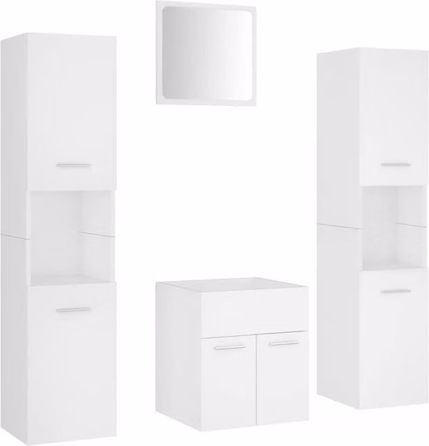 Berkfield Home Modern White Matt Bathroom Furniture Set including Vanity Unit, Tall Cabinet and Mirror Cabinet
