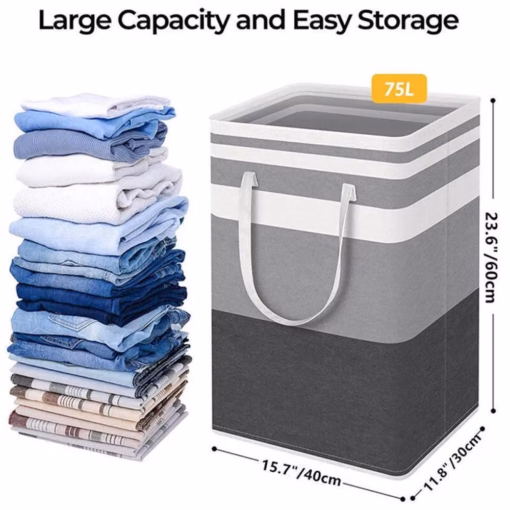 EONLION 2-Piece Collapsible Fabric Laundry Baskets with Handles in Grey, 100 cm – 2