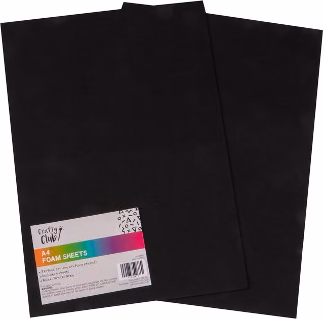 Crafty Club Pack of 6 Multicolour and Black A4 Foam Sheets for Children