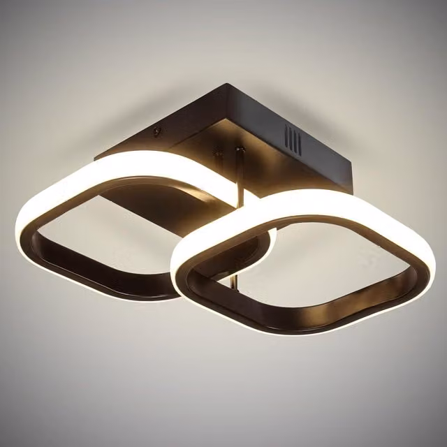 Giggi Modern Square Semi Flush LED Ceiling Light, 22W, Black