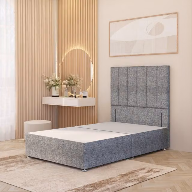 Somnior Beds Ltd Austin Upholstered Fabric Divan Bed Base and Headboard in Grey/Silver, W/D: 120 x 200 cm