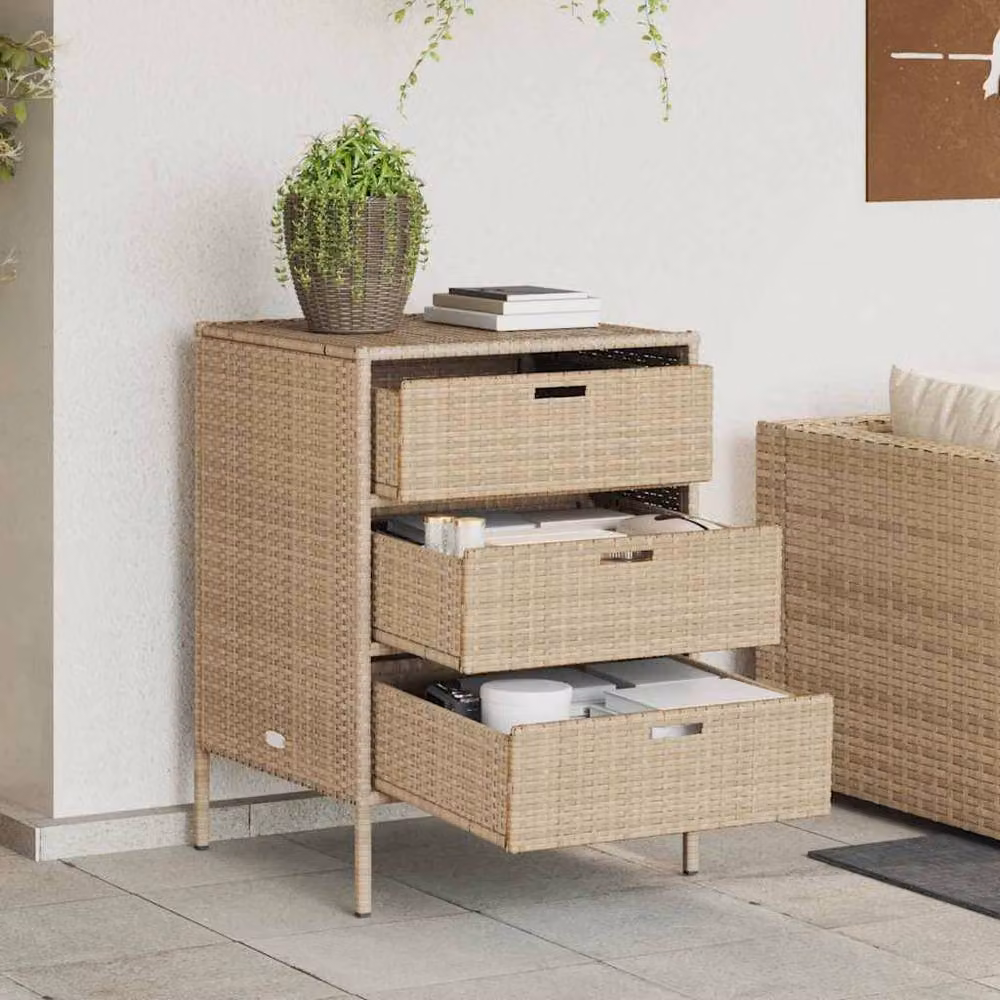 Berkfield Home Garden Storage Cabinet in Beige Poly Rattan and Steel, W/D/H: 55 x 59 x 80 cm – 2