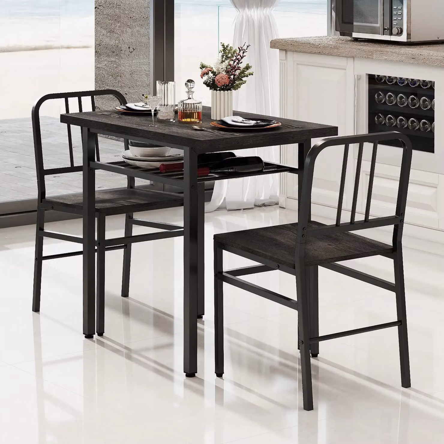 Gymax 3-Piece Rectangular Dining Table and 2 Chairs Set in Grey – 4