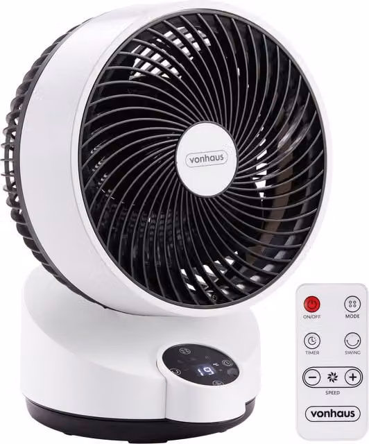 VonHaus White Table Air Circulator Desk Fan with Remote Control, Sleep Mode and Oscillation