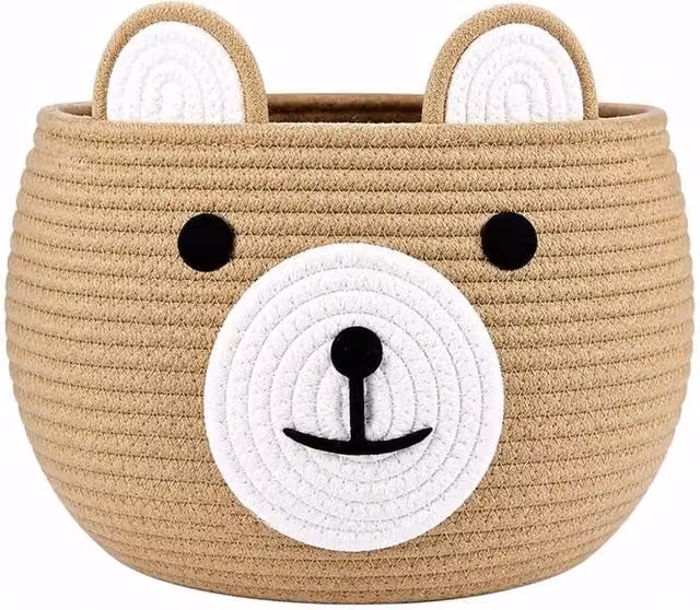 VOGREX Brown Bear Cotton Rope Baby Diaper Caddy Basket with Handles