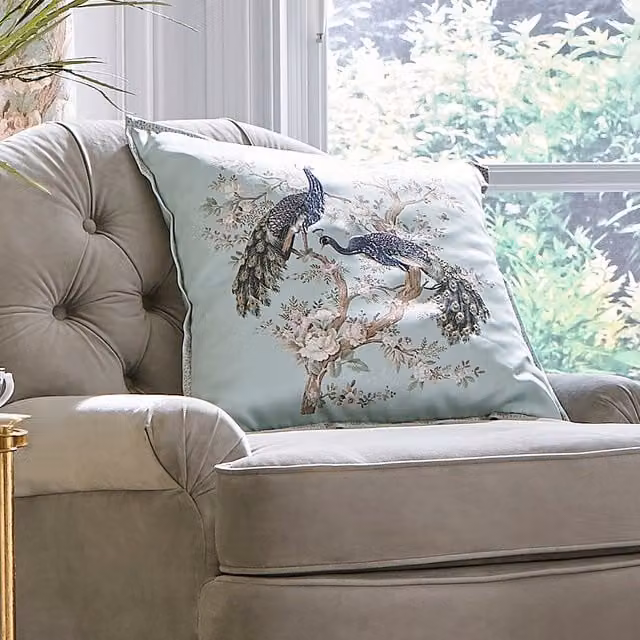 Laura Ashley Belvedere Square Filled Cushion in Duckegg Blue, W x W: 50 x 50 cm