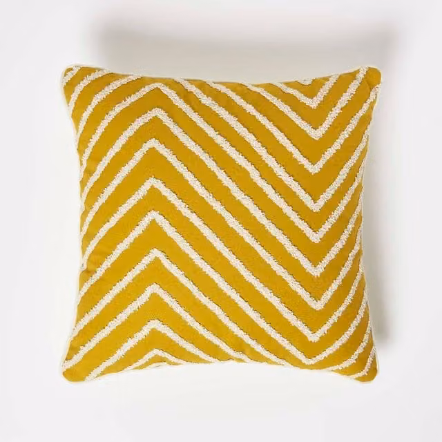 Homescapes Square Cotton Cushion in Yellow with Removable Cover, W/D/H: 45 x 45 x 45 cm