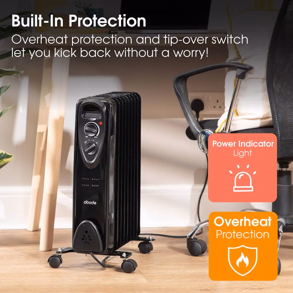 Abode 2000W 9 Fin Oil Filled Radiator Portable Electric Heater in Black – 5