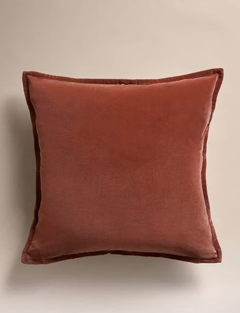 M&S Spice Red Pure Cotton Velvet Square Cushion with Removable Cover and Feather Filling