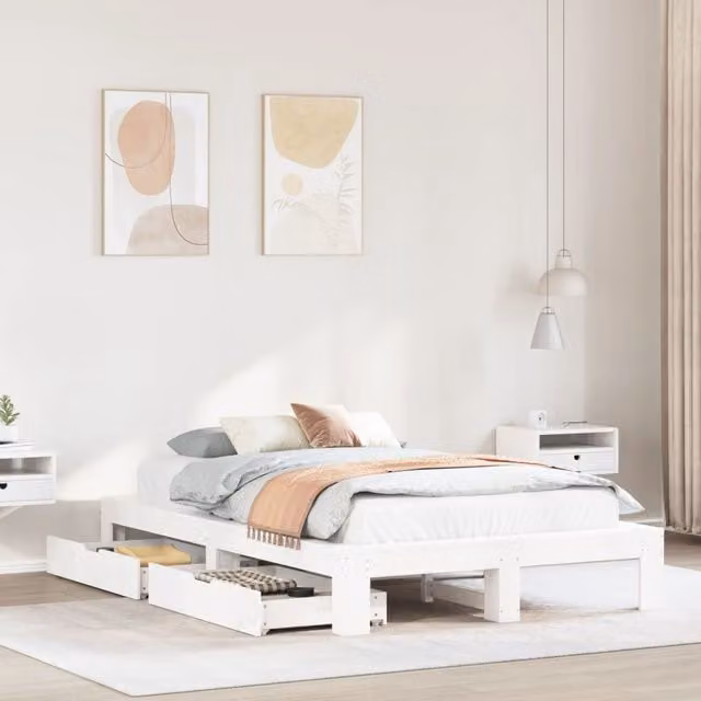 Berkfield Home Small Double Bed Frame in White Solid Pine Wood, W/D/H: 120 x 200 cm