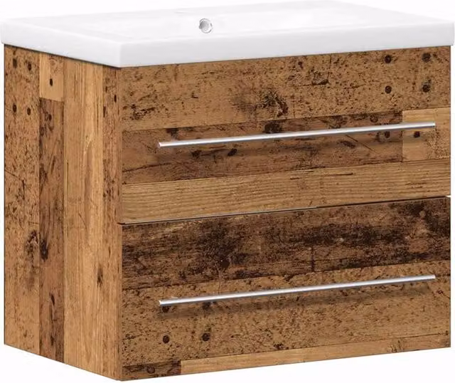 Berkfield Home Bathroom Sink Cabinet with Built-in Basin in Brown Old Wood, W: 60.0 cm, D: 38.5 cm, H: 48.0 cm