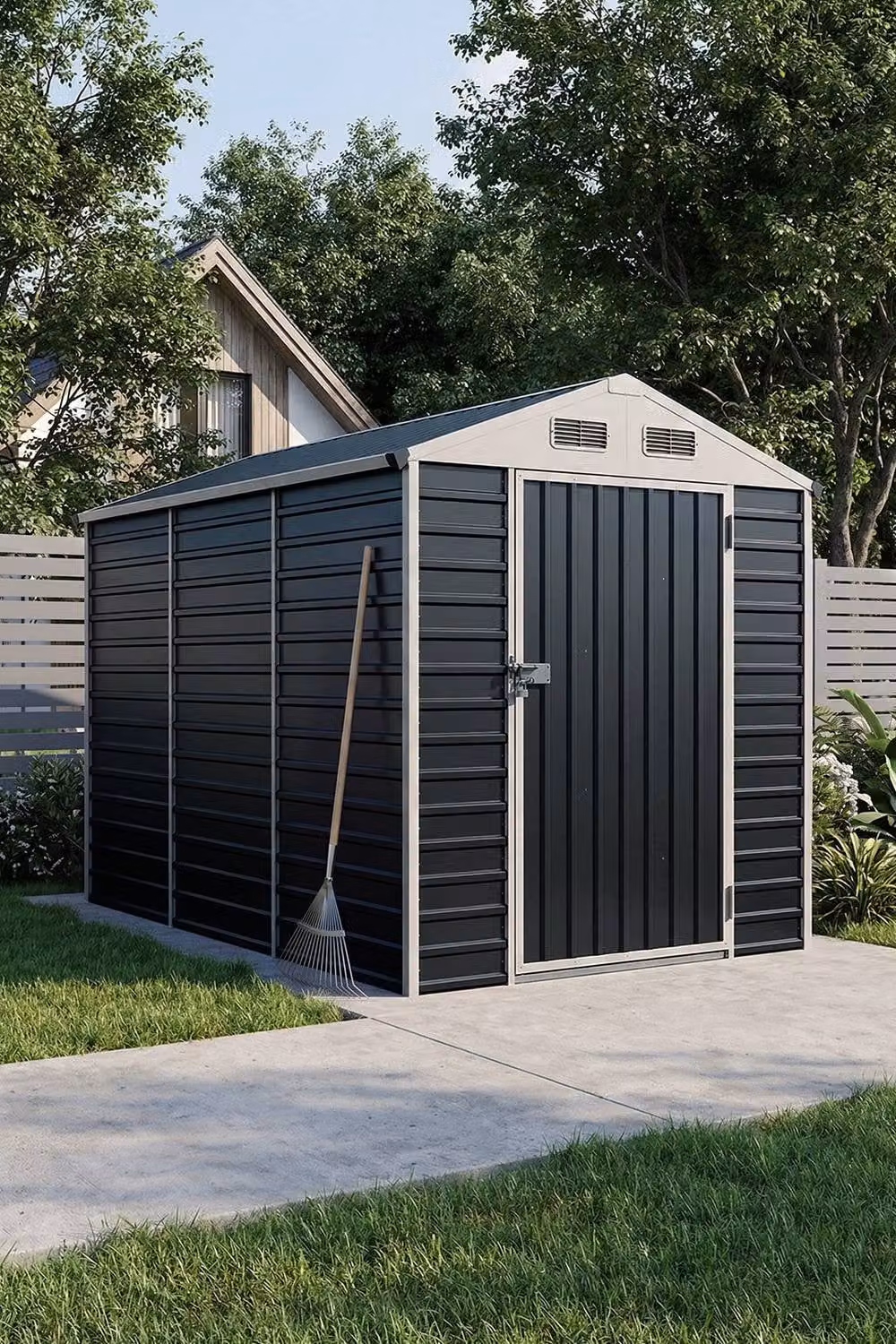 Garden Sanctuary Metal Apex Roof Garden Tool Storage Shed in Dark Grey, W: 182.88 cm, D: 170.0 cm, H: 186.0 cm – 3