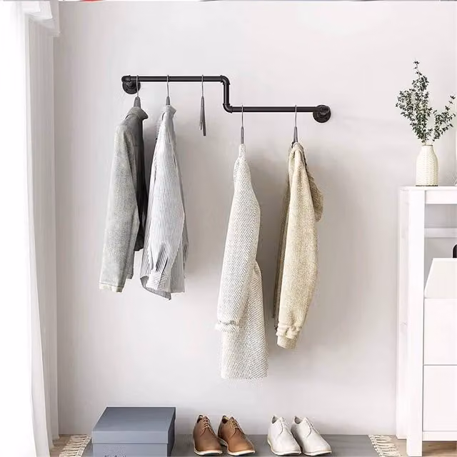 EONLION Black Metal Wall Mounted Clothing Garment Rack and Hanging Rail – 1