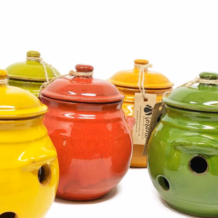 Verano Spanish Ceramics Selena Glazed Hand Dipped Ceramic Garlic Jar with Lid, Yellow, Height: 15 cm – 2