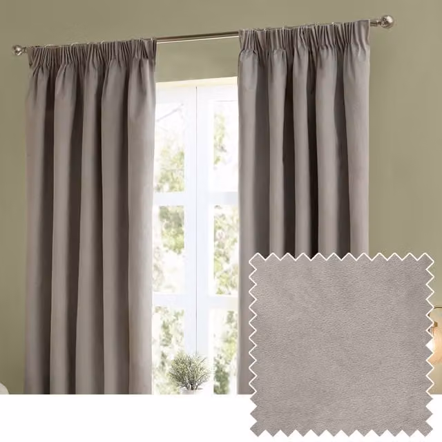 Make It A Home Silver Grey Velvet Room Darkening Pencil Pleat Curtain Pair, Height: 229 cm
