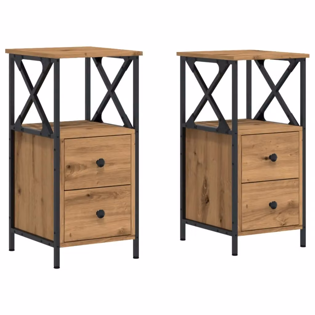 Berkfield Home Artisan Oak Bedside Cabinets, Set of 2, Brown, W/D/H: 34 x 35.5 x 70 cm – 2