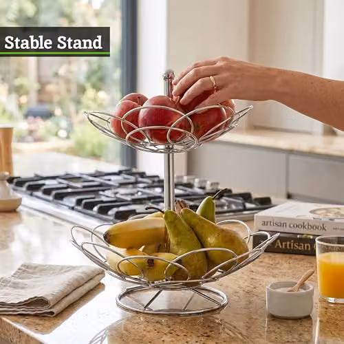 Orsina Sturdy 2 Tier Chrome Fruit Basket in Silver – 5