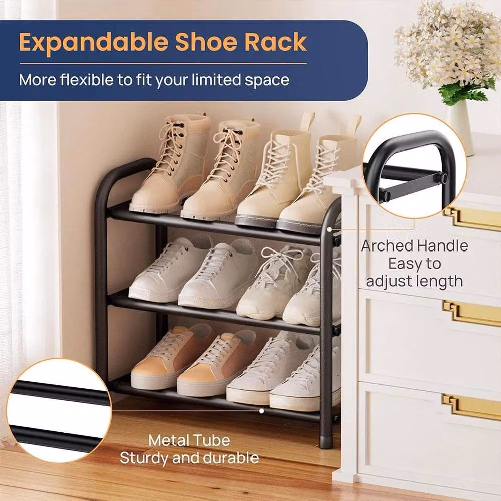 Kelvenix 3 Tier Expandable and Adjustable Metal Shoe Rack in Black – 2