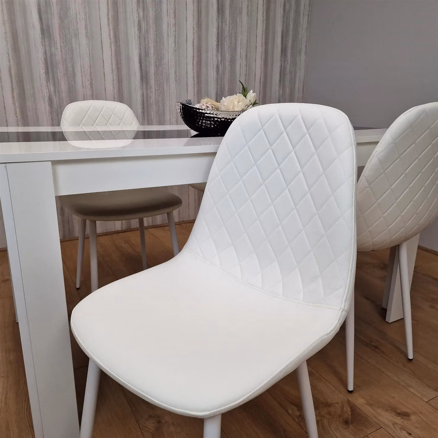 Kosy Koala Modern Dining Table Set with 4 White Chairs in Brown, Black and White – 2