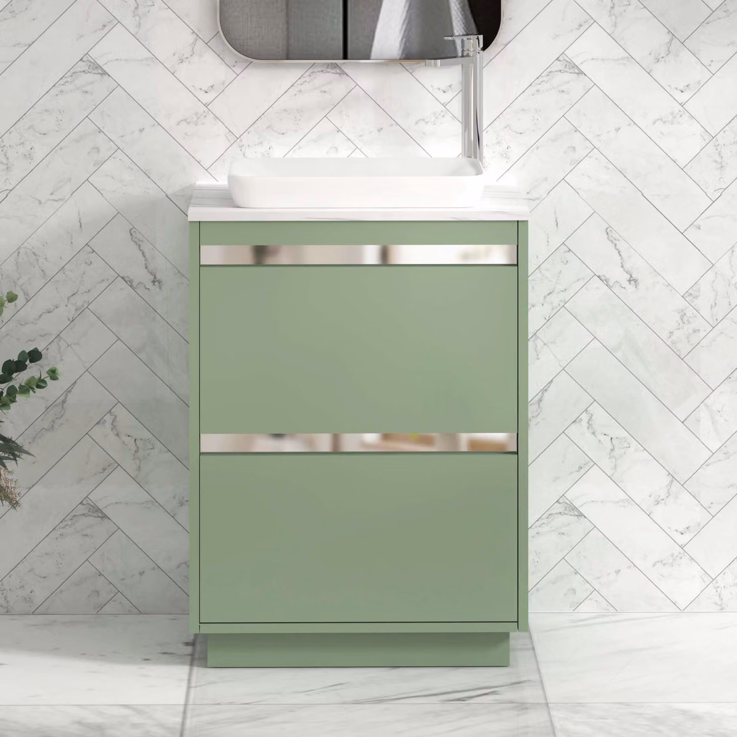 Royal Bathrooms Orion 800mm Mint Sage Floor Standing Vanity Unit with Qubix Basin and 2 Drawers