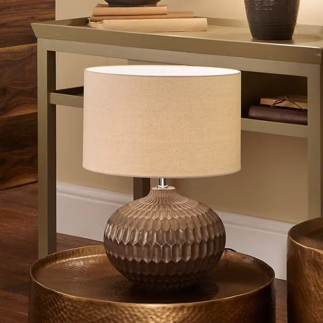 Pacific Lifestyle Ethnic Ceramic Table Lamp in Bronze and Beige