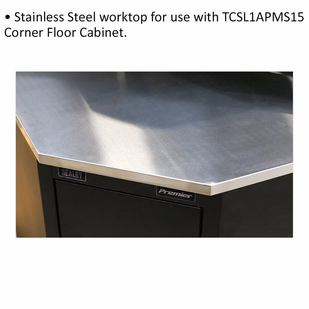 Loops Stainless Steel Corner Worktop in Silver, 930 mm – 2