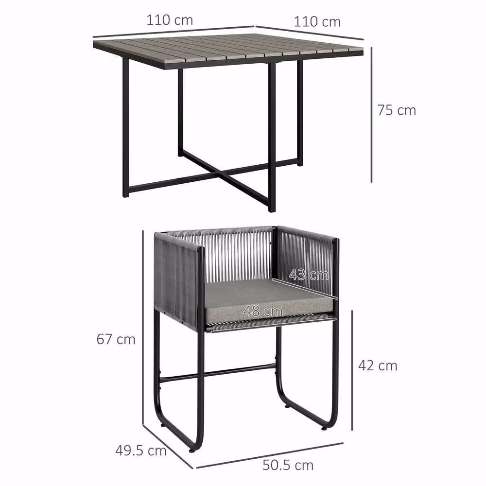 STILVORA 4-Seater Modern Dining Set in Grey with Metal and Rattan Design – 3