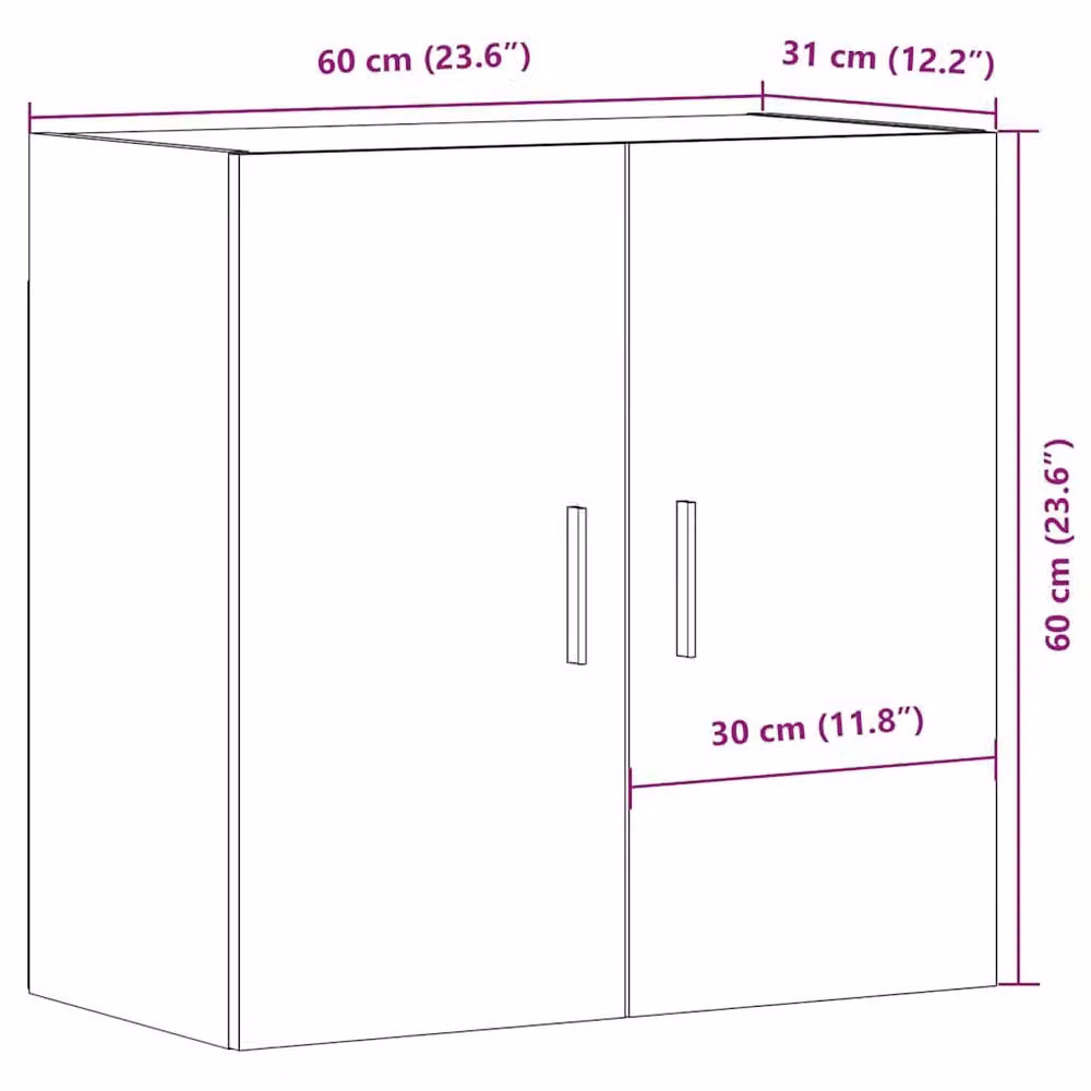Berkfield Home Wall Mounted Cabinet in Old Wood Brown, W/D/H: 60 x 31 x 60 cm – 6
