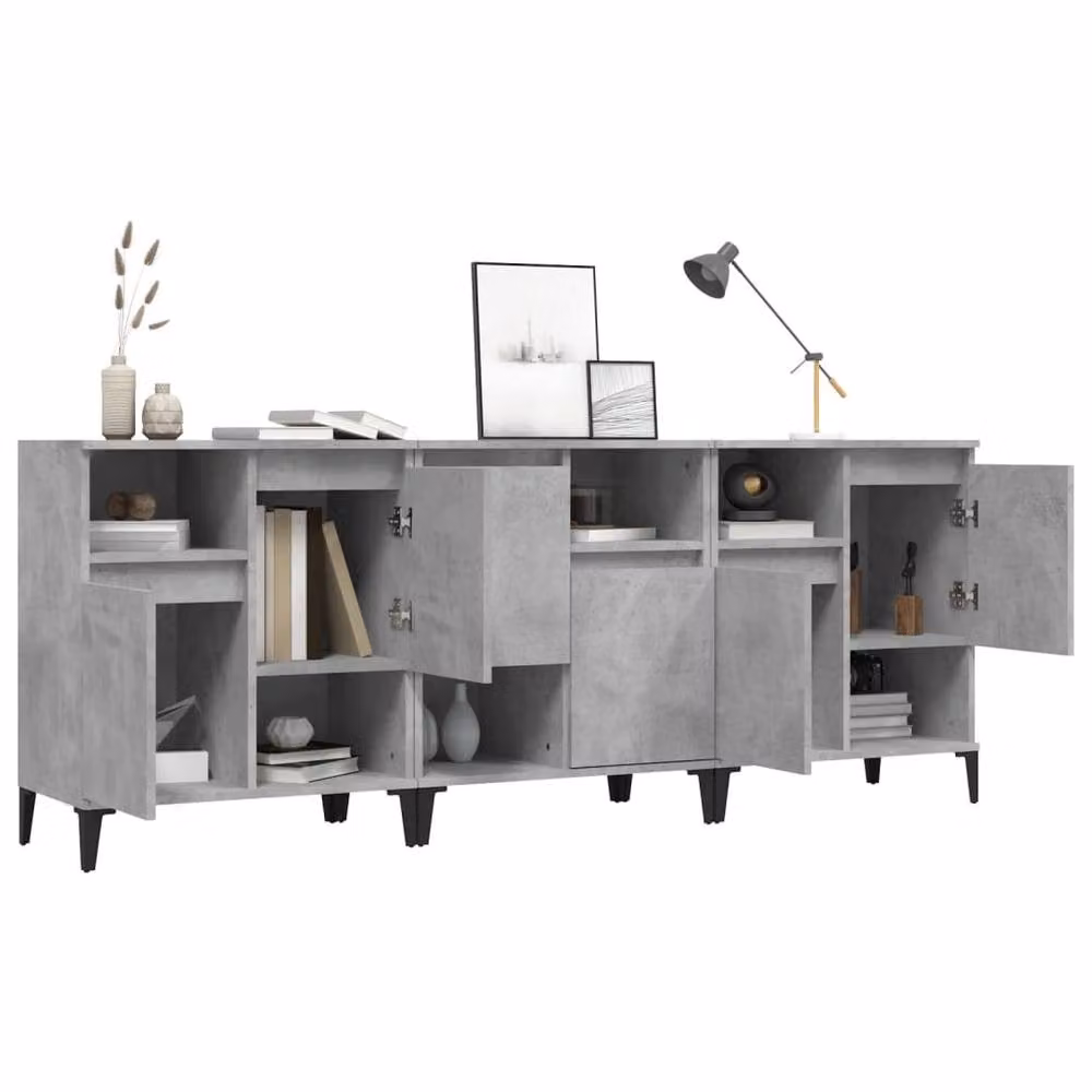 Berkfield Home Set of 3 Sideboards in Concrete Grey, Engineered Wood, W/D/H: 60 x 35 x 70 cm – 3