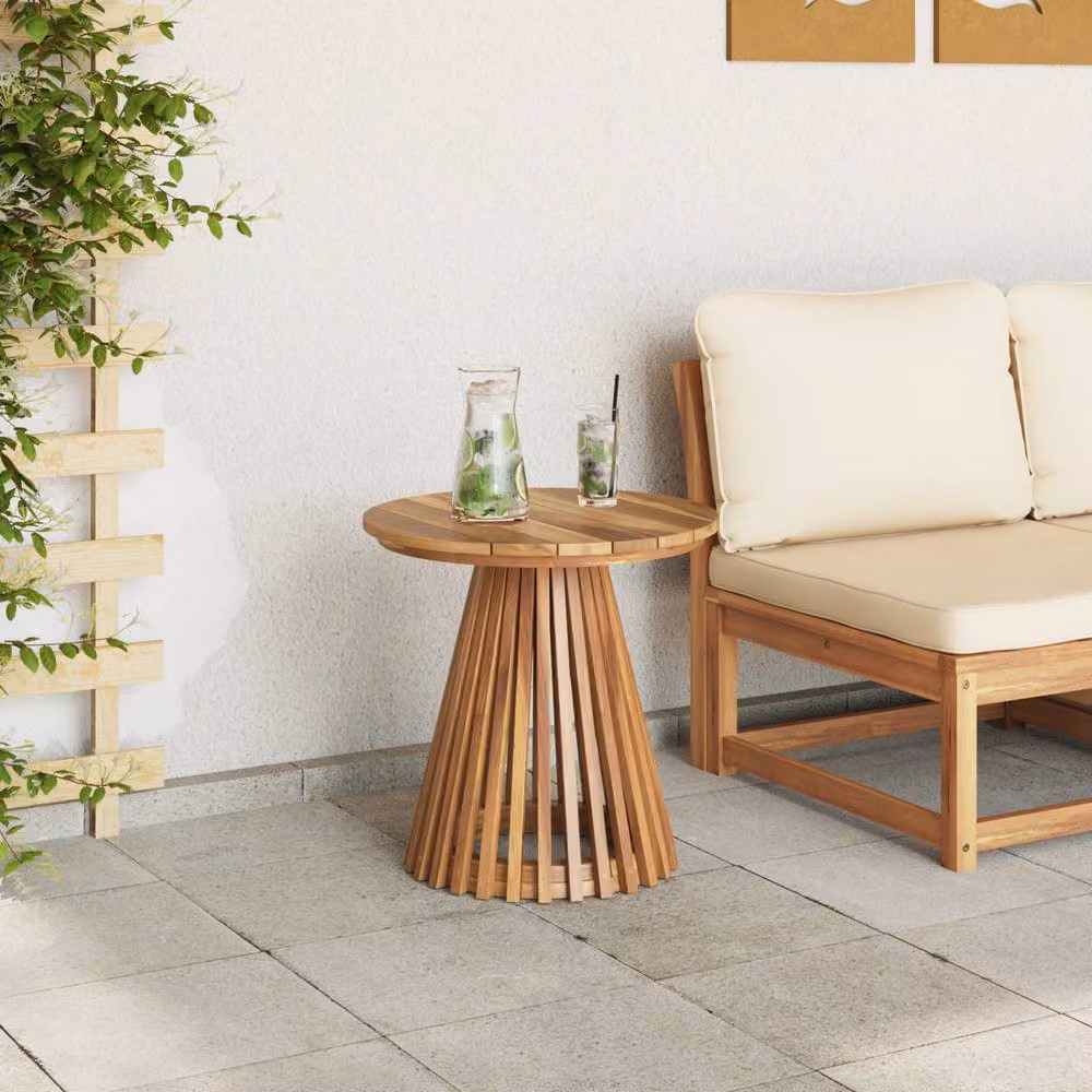 Berkfield Home Round Teak Wood Garden Side Table, Brown, W/D/H: 50 x 49.5 x 49.5 cm – 3