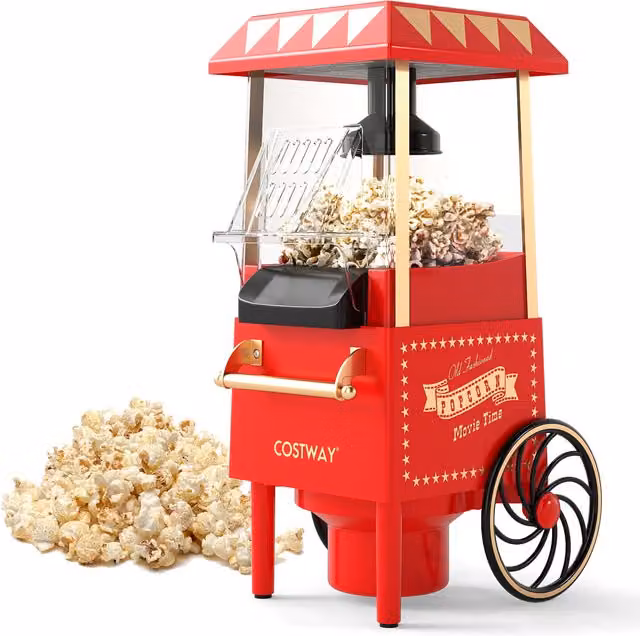 Costway Retro Hot Air Popcorn Maker in Red