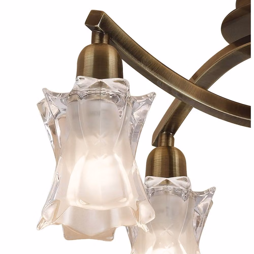 Netlighting Alaska 4 Light Ceiling Lamp in Antique Brass and Gold with Transparent Glass Shades – 4