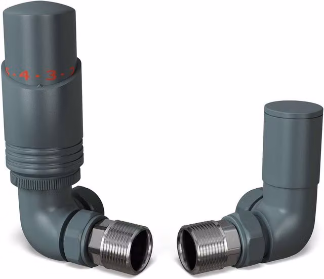 UK Radiators Talus Bold Anthracite Thermostatic Radiator Valve and Lockshield Angled Set – 1