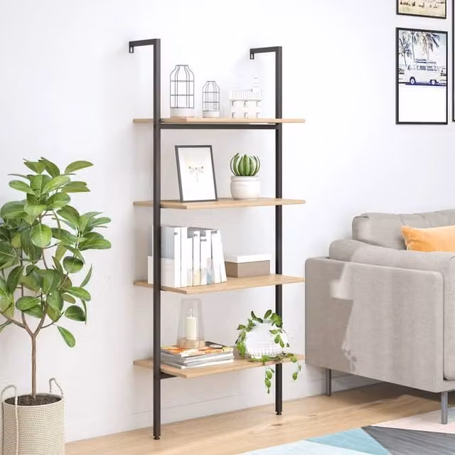 Berkfield Home 4-Tier Industrial Ladder Leaning Shelf in Brown and Black, W/D/H: 64 x 35 x 152.5 cm