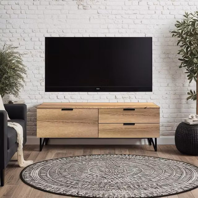 FWStyle Modern 3 Drawer TV Unit in Cracked Oak Brown