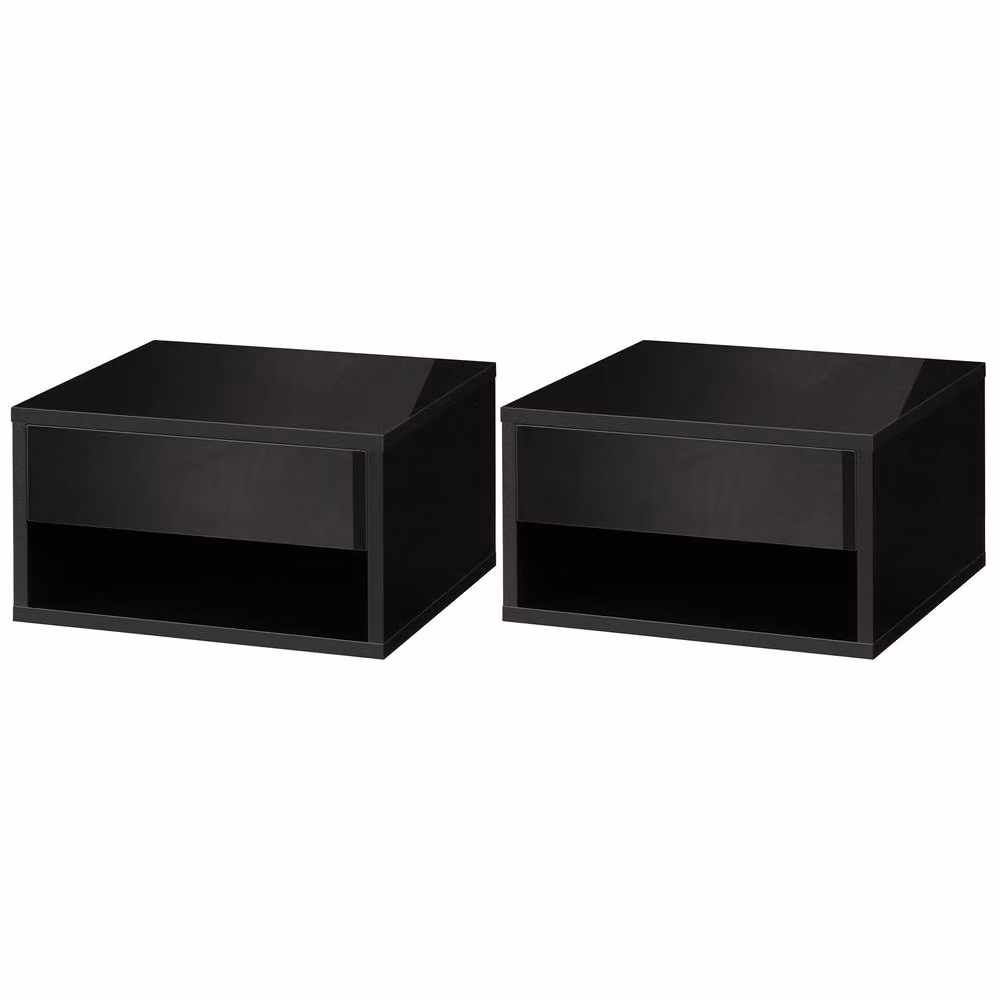 STILVORA Set of 2 Modern Wall Mounted Bedside Tables with Drawer, Black – 3
