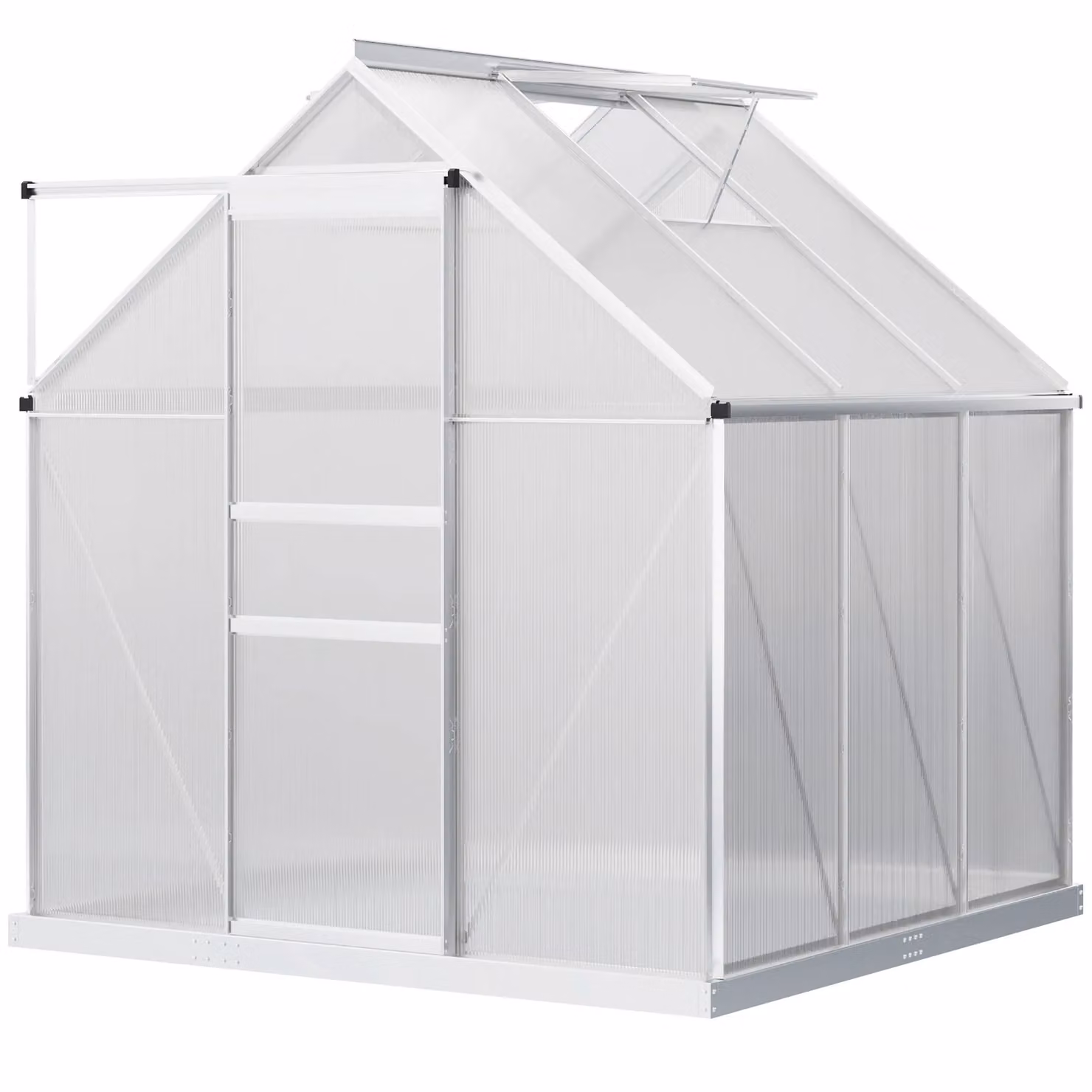 OUTSUNNY Silver Polycarbonate Walk-in Garden Greenhouse with Sliding Door and Windows, W/D/H: 200 x 190 x 190 cm – 2
