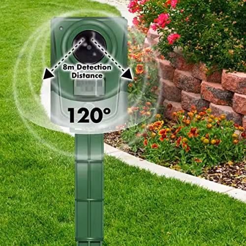 St Helens Home and Garden Battery Powered Ultrasonic Waterproof Humane Animal Repeller in Green, Pack of 2 – 5