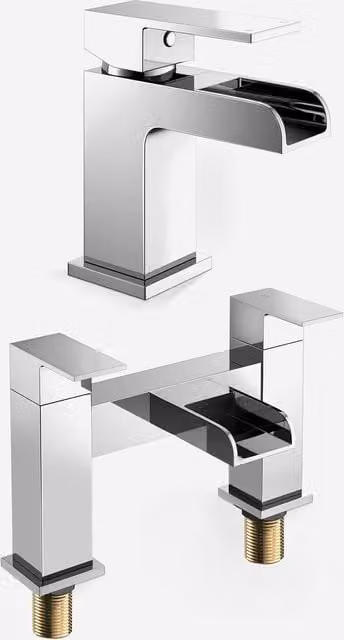 Nes Home Origin Waterfall Basin Mono Mixer Tap and Bath Filler Tap Set with Pop-Up Waste in Silver Chrome – 1