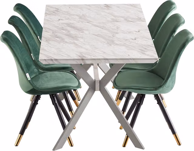 Life Interiors Sofia Blaze LUX Extendable Dining Set with 6 Chairs in Green and Gold