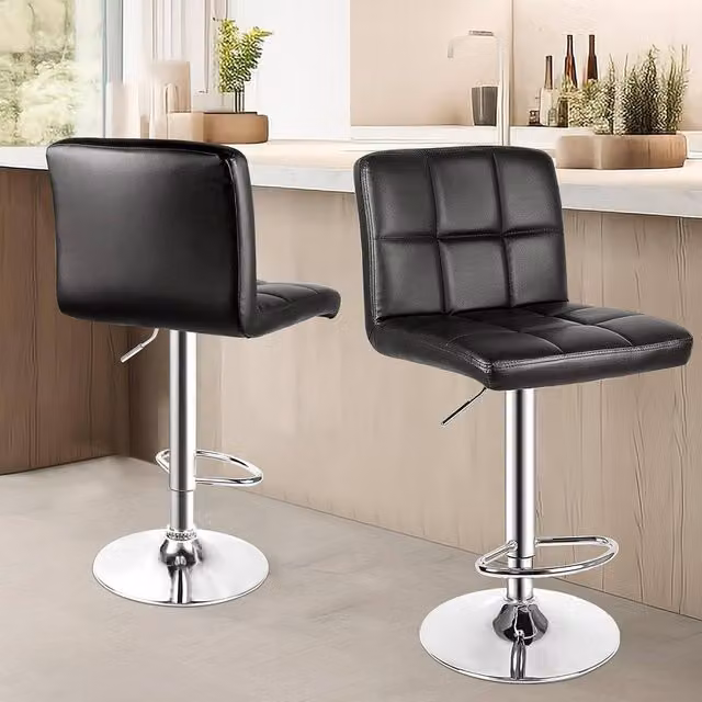 Gartistgo Set of 2 Adjustable Swivel Bar Stools in Black PU Leather
