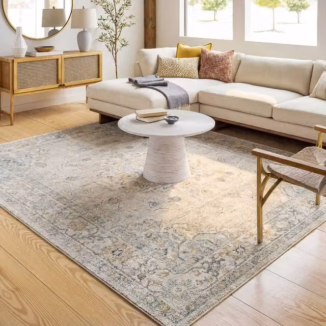 Livabliss Avellino Vintage Boho High Pile Living Room Rug in Grey, Beige and Blue, W: 160 cm, L: 215 cm