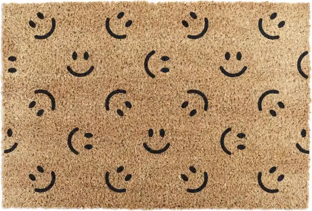Artsy Mats Smiley Faces Brown Coir and Rubber Non-Slip Weatherproof Doormat