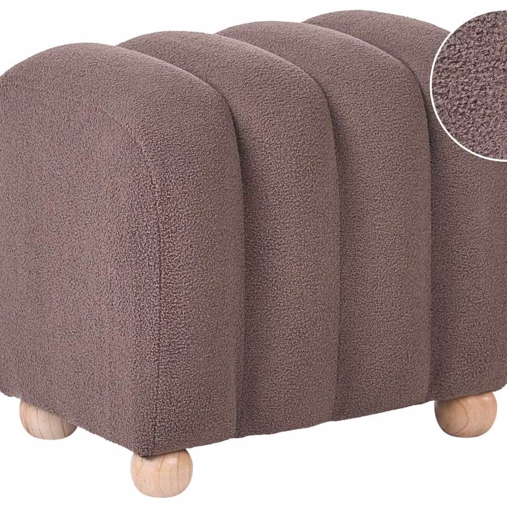 Wyld and Coco Brown Bouclé Pouffe Ottoman with Wooden Legs – 2
