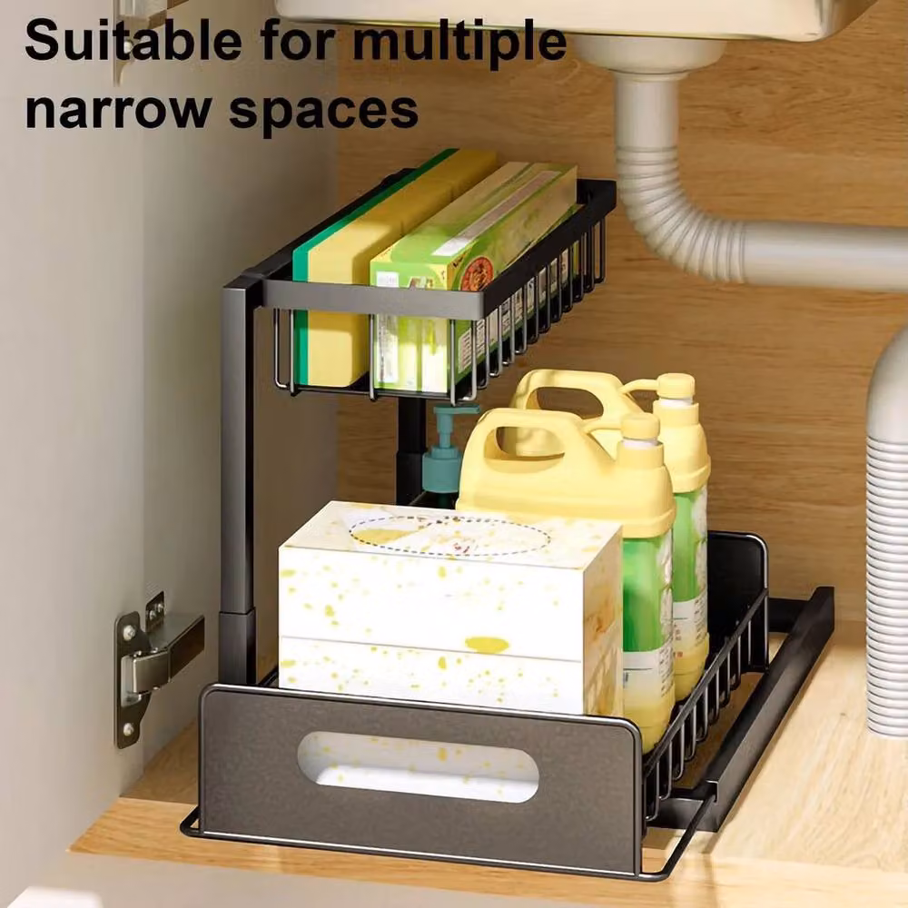 SPETLEK Under Sink Storage Organizer Rack, Black Metal Freestanding Unit – 5