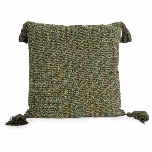 Madison & Mayfair Green Tassel Square Cushion, W/D/H: 45 x 45 x 45 cm