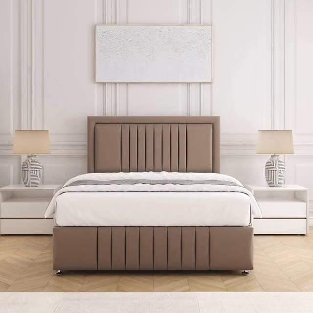 BSSPOKE Lily King Size Divan Bed with 24 inch Headboard and Mattress in Bronze Plush Velvet, W/D/H: 180 x 200 cm
